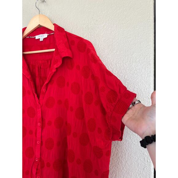 Umgee Oversized Textured Red Button Down Blouse 1XL Valentines Slouchy - Picture 2 of 6